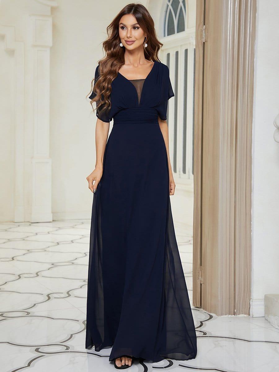 Custom Size Stunning A-Line Empire Waist Chiffon Wedding Guest Dress #color_Navy Blue