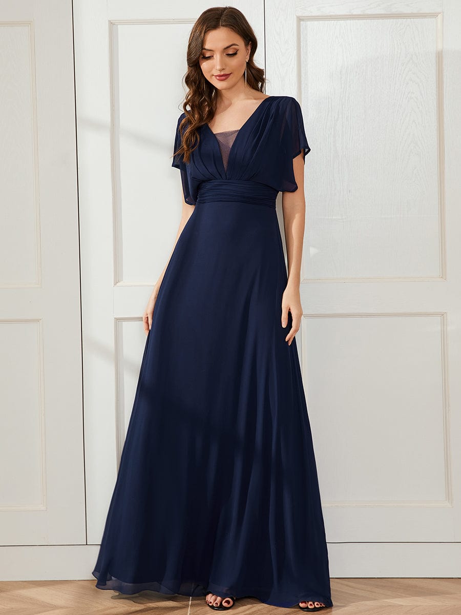 Stunning A-Line Empire Waist Chiffon Wedding Guest Dress #color_Navy Blue