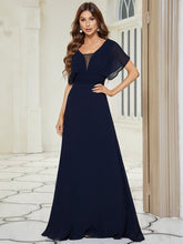 A-Line Empire Waist Chiffon Long Evening Party Dress #color_Navy Blue