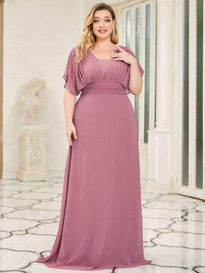 Plus Size V-neck A-Line Empire Waist Chiffon Evening Dress