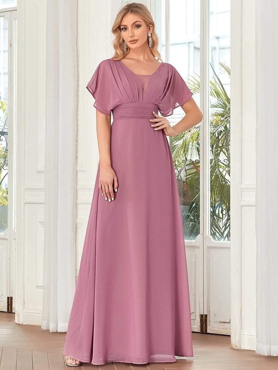 Custom Size Stunning A-Line Empire Waist Chiffon Wedding Guest Dress #color_Purple Orchid