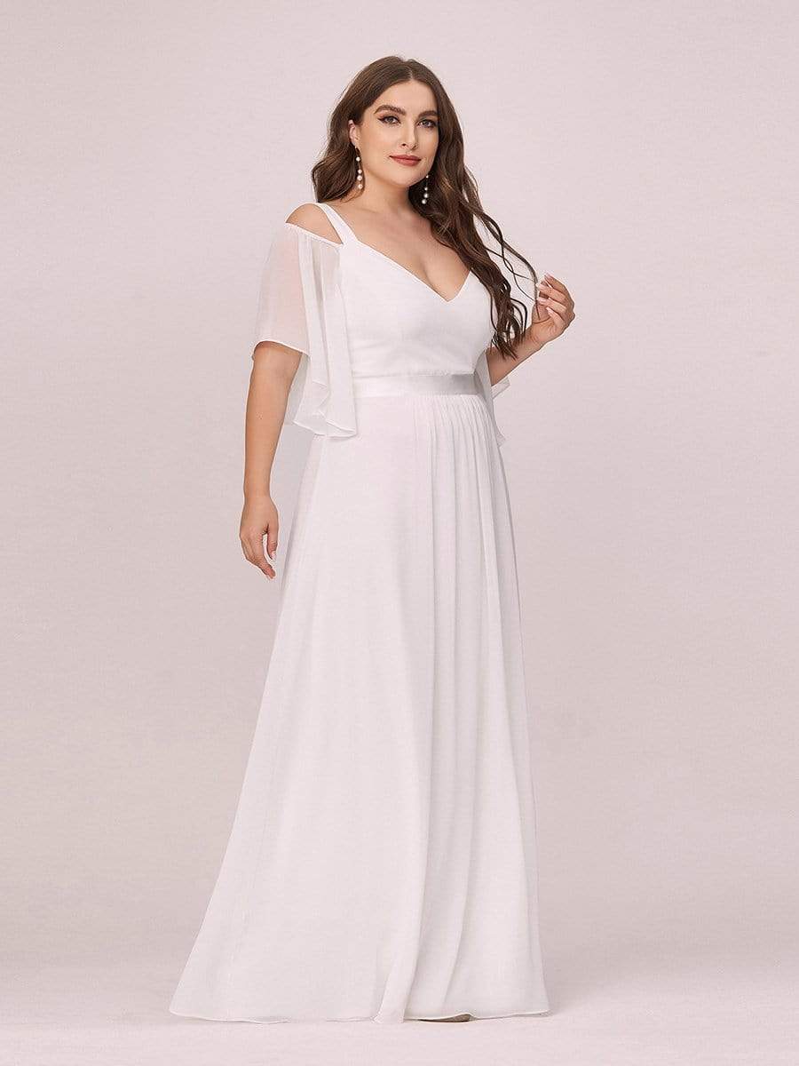 Off Shoulder Floor Length Wedding Guest Dress with Ruffle Sleeves