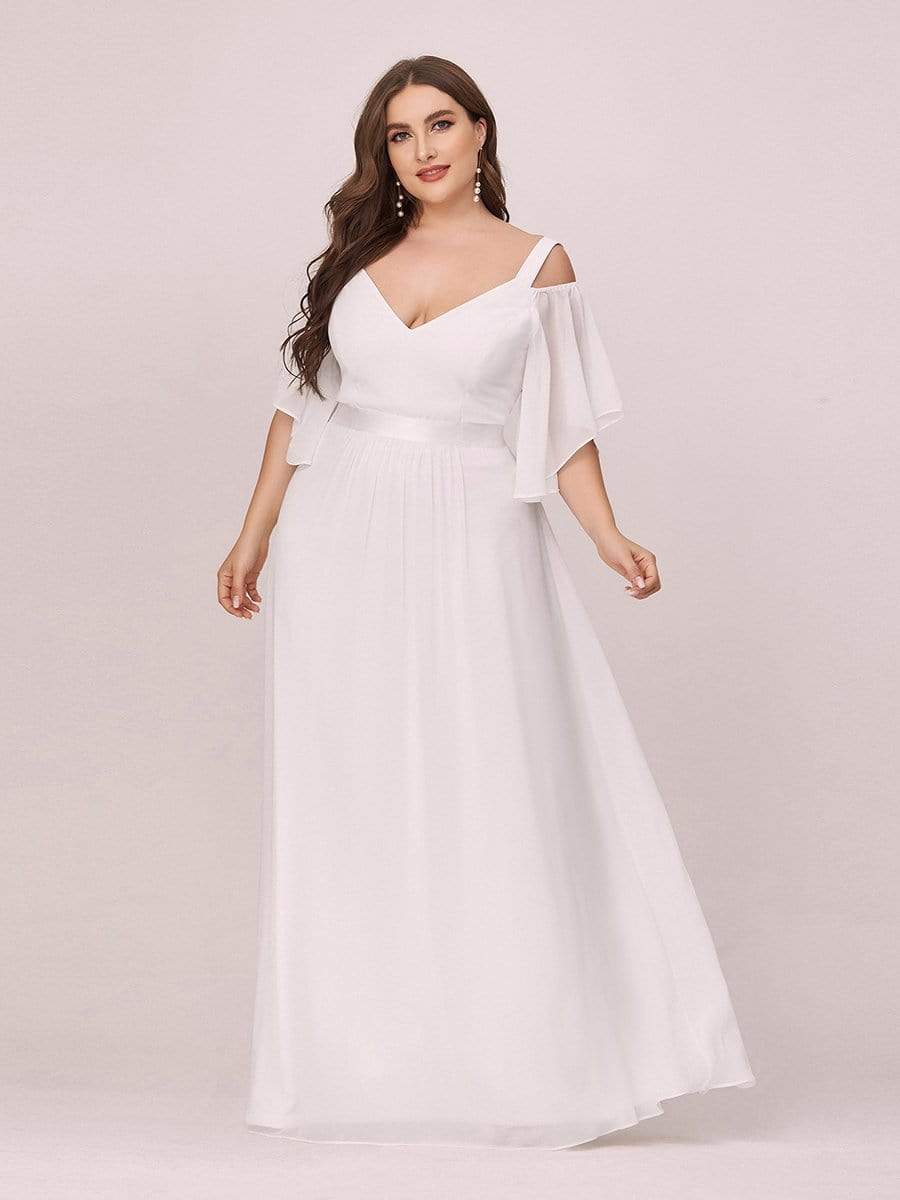 Off Shoulder Floor Length Wedding Guest Dress with Ruffle Sleeves