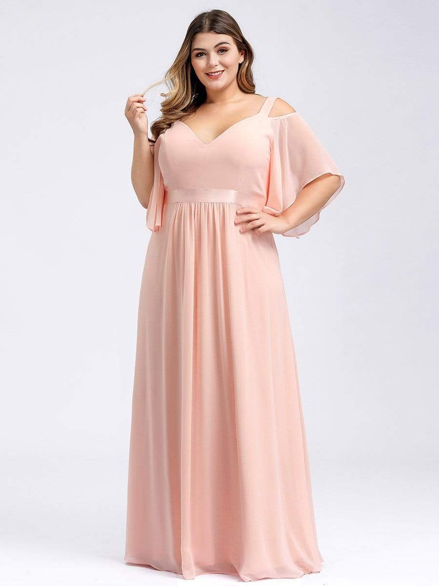 Women's Off Shoulder Floor Length Bridesmaid Dress with Ruffle Sleeves