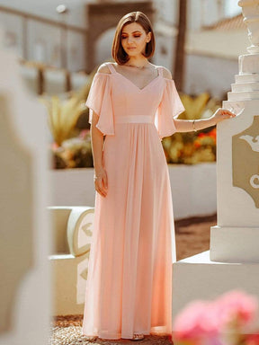 Off Shoulder Floor Length Wedding Guest Dress with Ruffle Sleeves