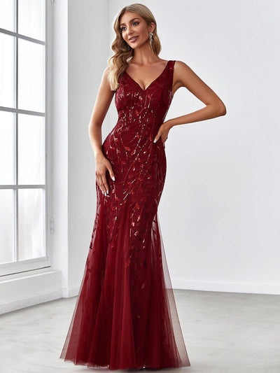 ever ORIEL|Custom Size Double V-Neck Fishtail Sequin Evening Dress