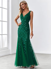 Sexy Double V-Neck Mermaid Sequin Evening Maxi Dress for Women #color_Dark Green