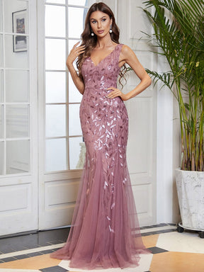 Sexy Double V-Neck Mermaid Sequin Evening Maxi Dress for Women