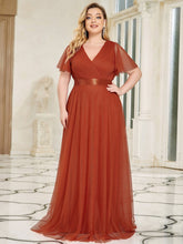 Women's Floor-Length Plus Size Bridesmaid Dress with Short Sleeve #color_Burnt Orange