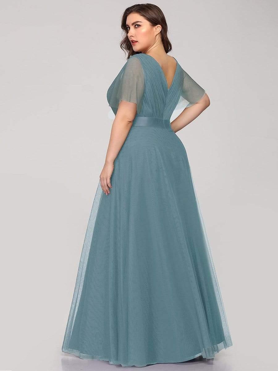 Women's Floor-Length Plus Size Bridesmaid Dress with Short Sleeve