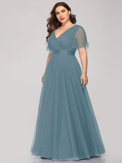 Women's Floor-Length Plus Size Bridesmaid Dress with Short Sleeve #color_Light Teal