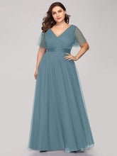 Women's Floor-Length Plus Size Bridesmaid Dress with Short Sleeve #color_Dusty Blue