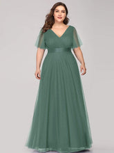 Women's Floor-Length Plus Size Bridesmaid Dress with Short Sleeve #color_Green Bean
