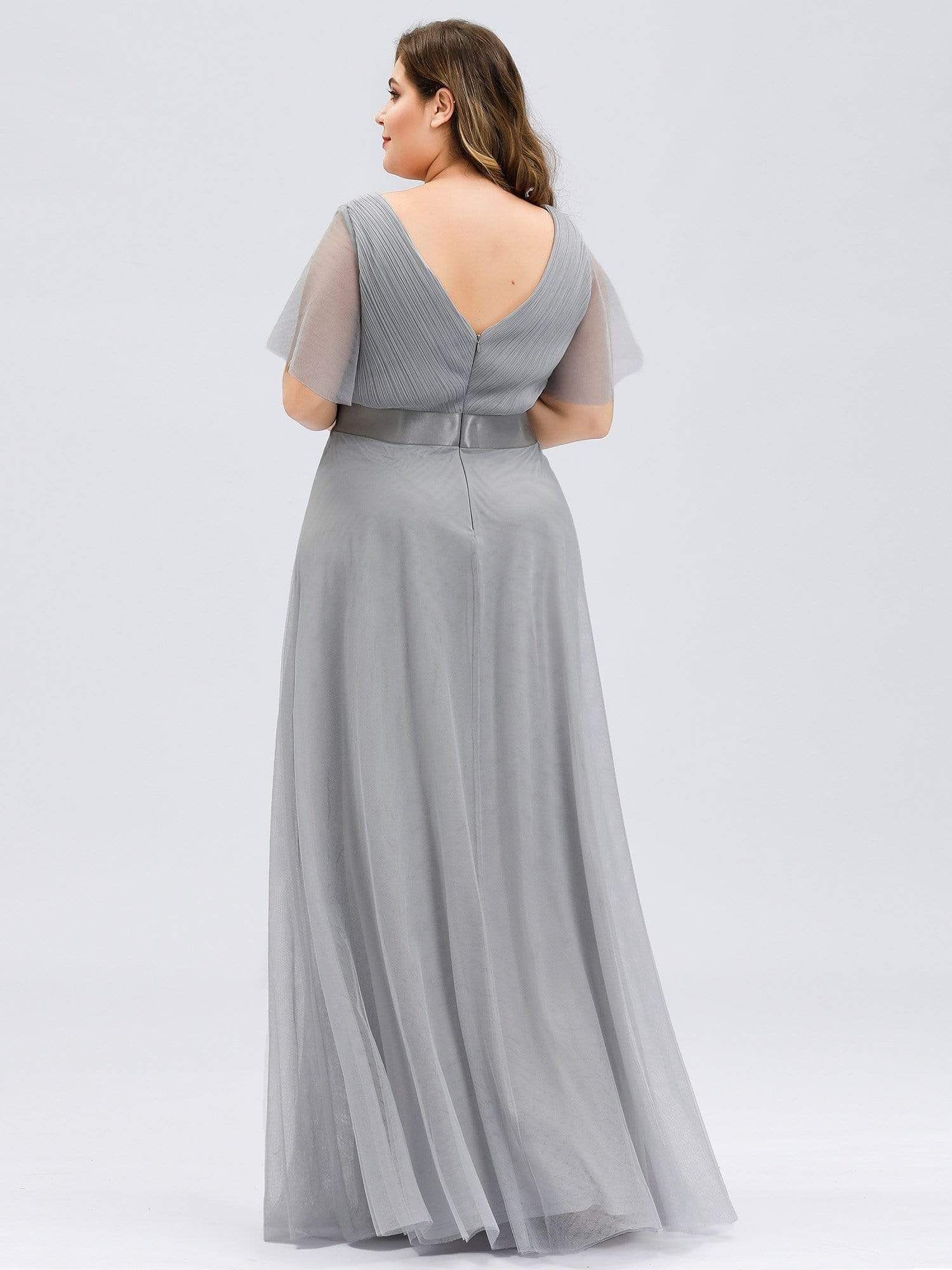 Women's Floor-Length Plus Size Bridesmaid Dress with Short Sleeve