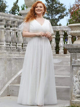 Women's Floor-Length Plus Size Bridesmaid Dress with Short Sleeve #color_White