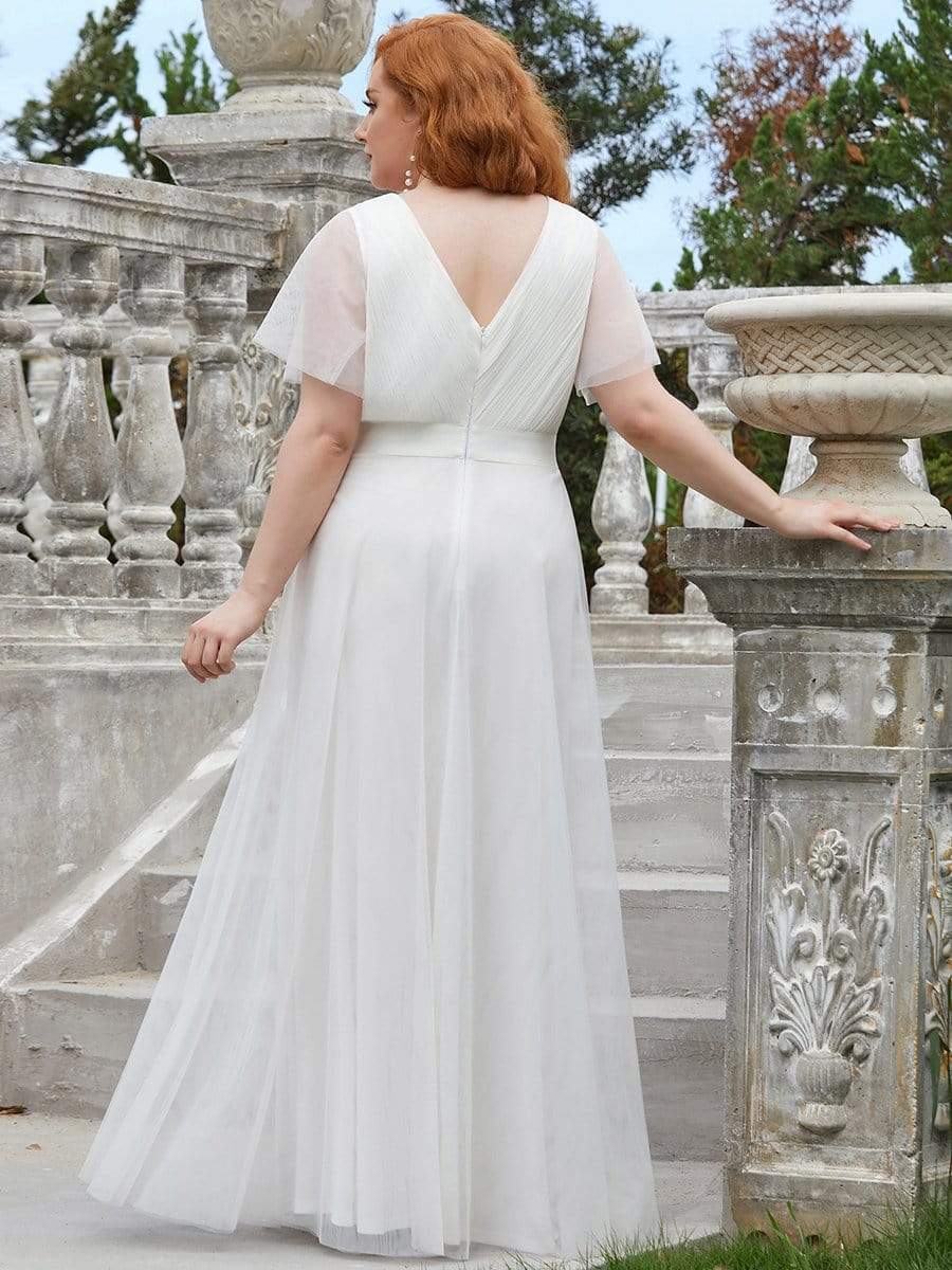 Women's Floor-Length Plus Size Bridesmaid Dress with Short Sleeve #color_White