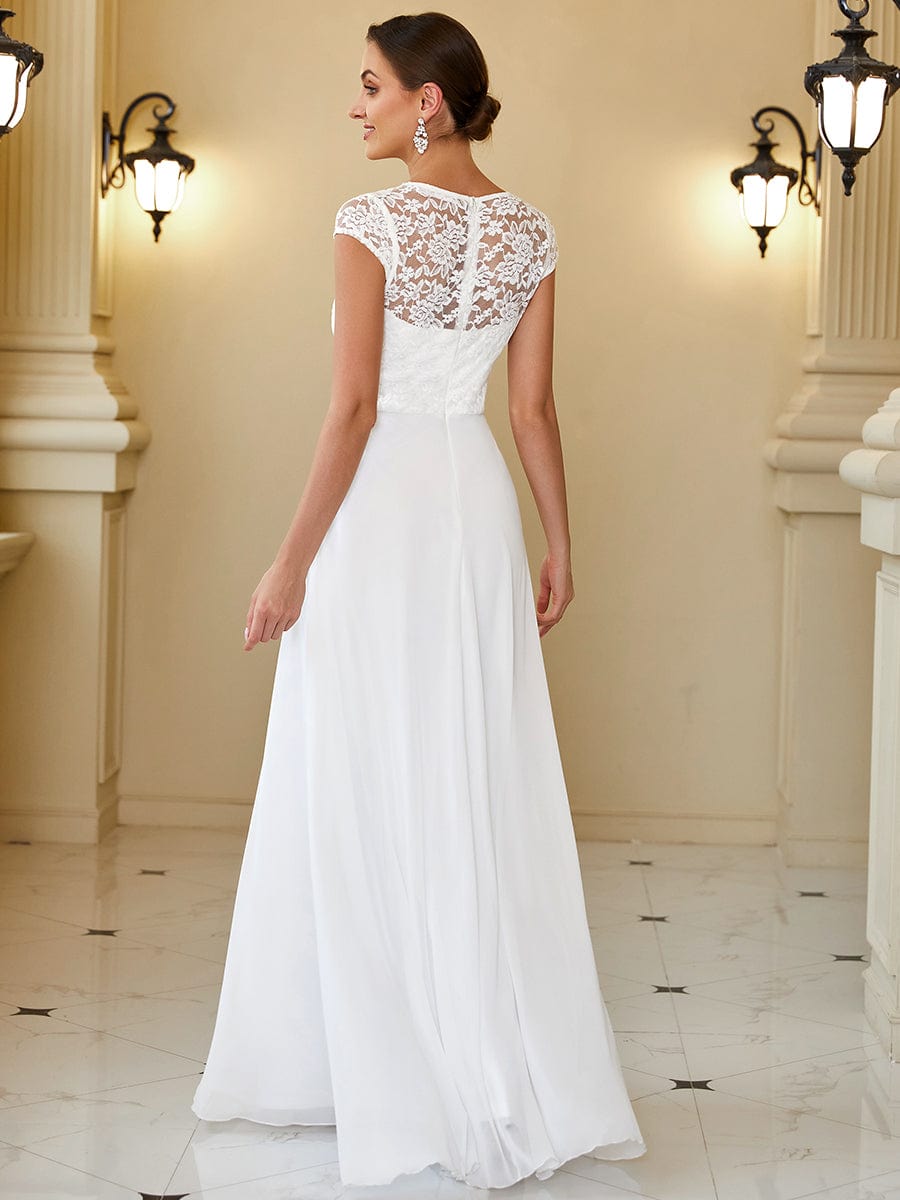 Women's Sweetheart Floral Lace Wedding Guest Dress with Cap Sleeve