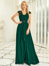 Women's Sweetheart Floral Lace Wedding Guest Dress with Cap Sleeve #color_Dark Green
