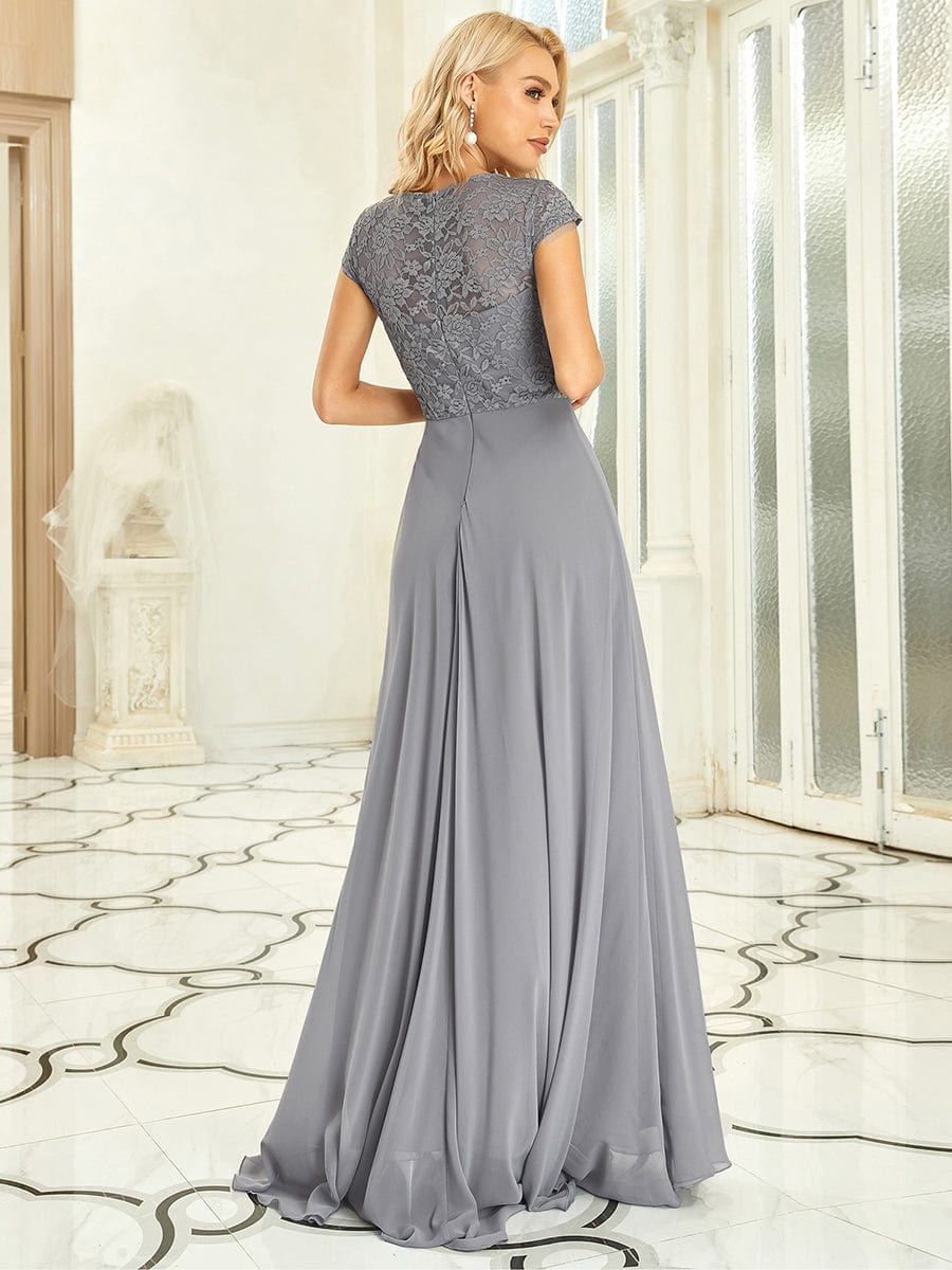 Women's Sweetheart Floral Lace Wedding Guest Dress with Cap Sleeve