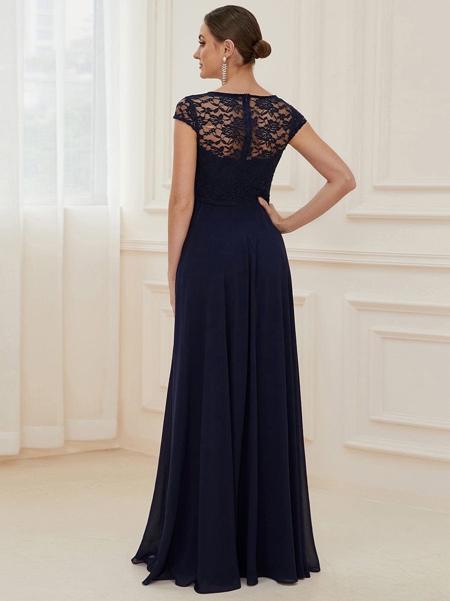 Women's Sweetheart Floral Lace Wedding Guest Dress with Cap Sleeve