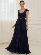 Women's Sweetheart Floral Lace Wedding Guest Dress with Cap Sleeve #color_Navy Blue