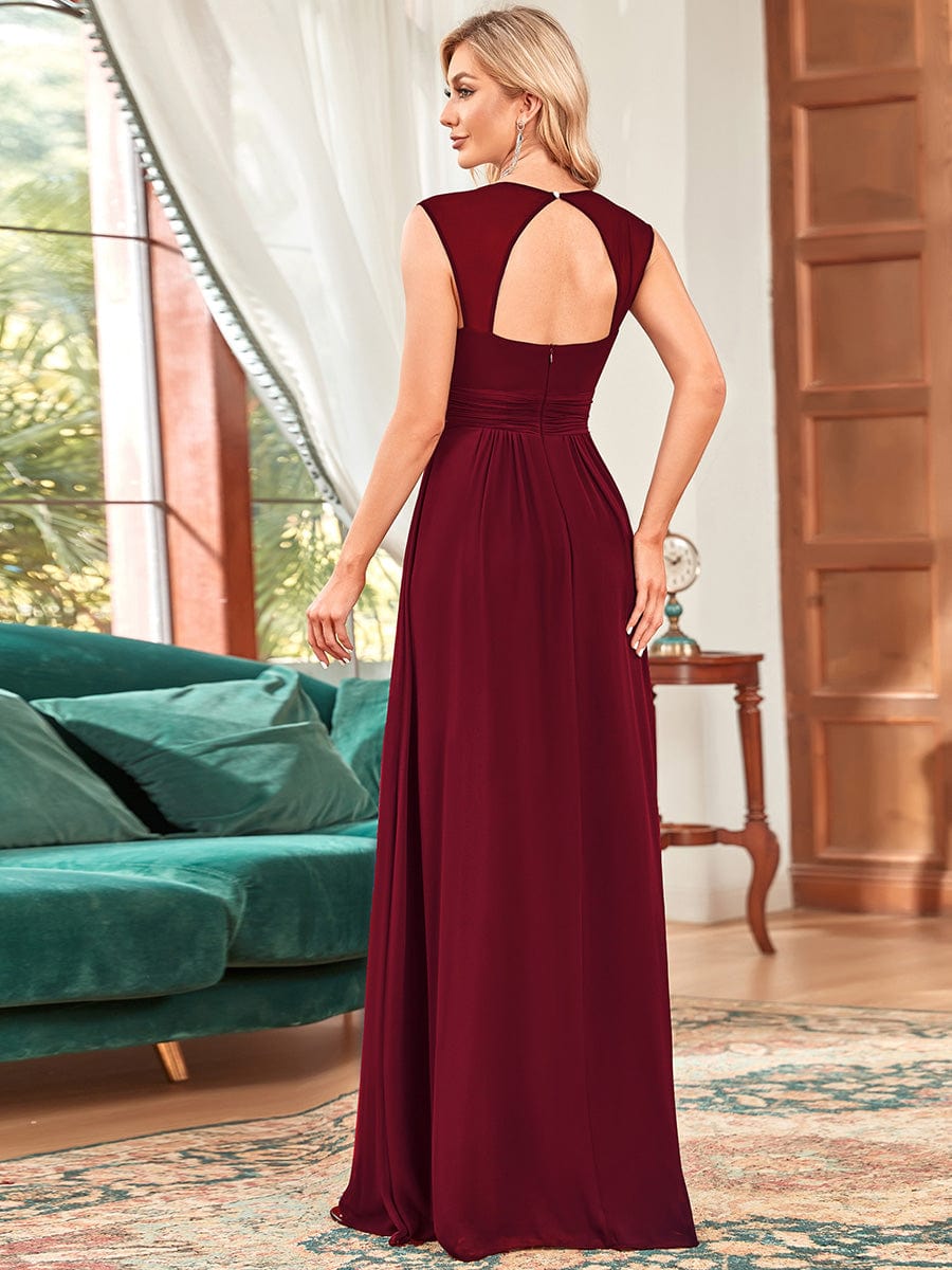 Custom Size Sleeveless Grecian Style Evening Dress #color_Burgundy