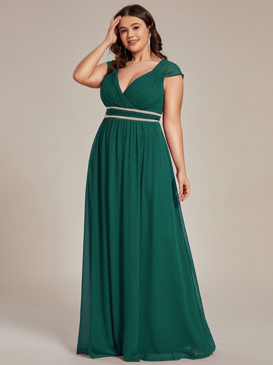 Plus Size Sleeveless Maxi Evening Dress With Beading Belt Ever
