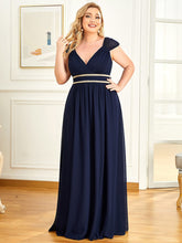V-Neck Sleeveless Grecian Style Plus Size Evening Dresses #color_Navy Blue