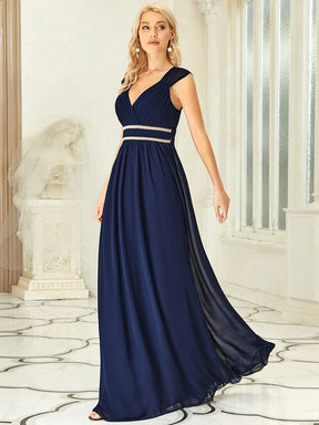 Custom Size Ruched V-neck Floor Length Elegant Bridesmaid Dress