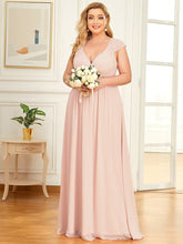 V-Neck Sleeveless Grecian Style Plus Size Evening Dresses #color_Pink