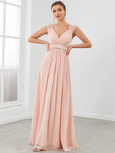 Ruched V-neck Floor Length Elegant Bridesmaid Dress #color_Pink