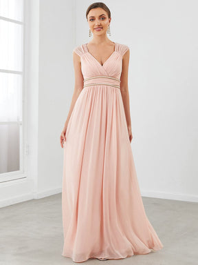 Ruched V-neck Floor Length Elegant Bridesmaid Dress