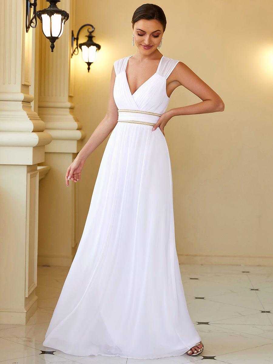 Ruched V-neck Floor Length Elegant Bridesmaid Dress