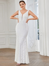 Sexy V Back Fitted Lace Mermaid Evening Dress #color_White