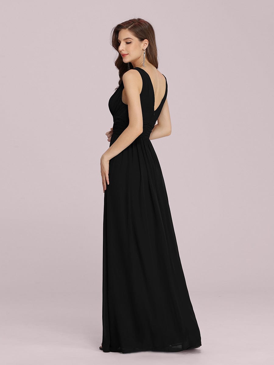 Custom Size V Neck Sleeveless Pleated Chiffon Evening Dress #color_Black
