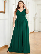 Plus Size Sleeveless V-Neck Chiffon Maxi Bridesmaid Dress #color_Dark Green