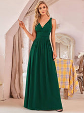 Elegant V Neck A Line Chiffon Maxi Bridesamid Dresses #color_Dark Green