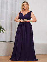 Plus Size Sleeveless V-Neck Chiffon Maxi Bridesmaid Dress #color_Dark Purple