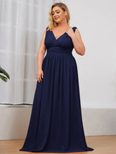 Plus Size Sleeveless V-Neck Chiffon Maxi Bridesmaid Dress #color_Navy Blue