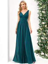 Elegant V Neck A Line Chiffon Maxi Bridesamid Dresses #color_Teal