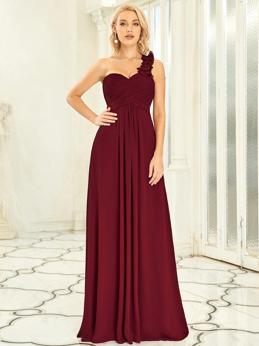 Custom Size Chiffon One Shoulder Maxi Long Bridesmaid Dresses for Women #color_Burgundy