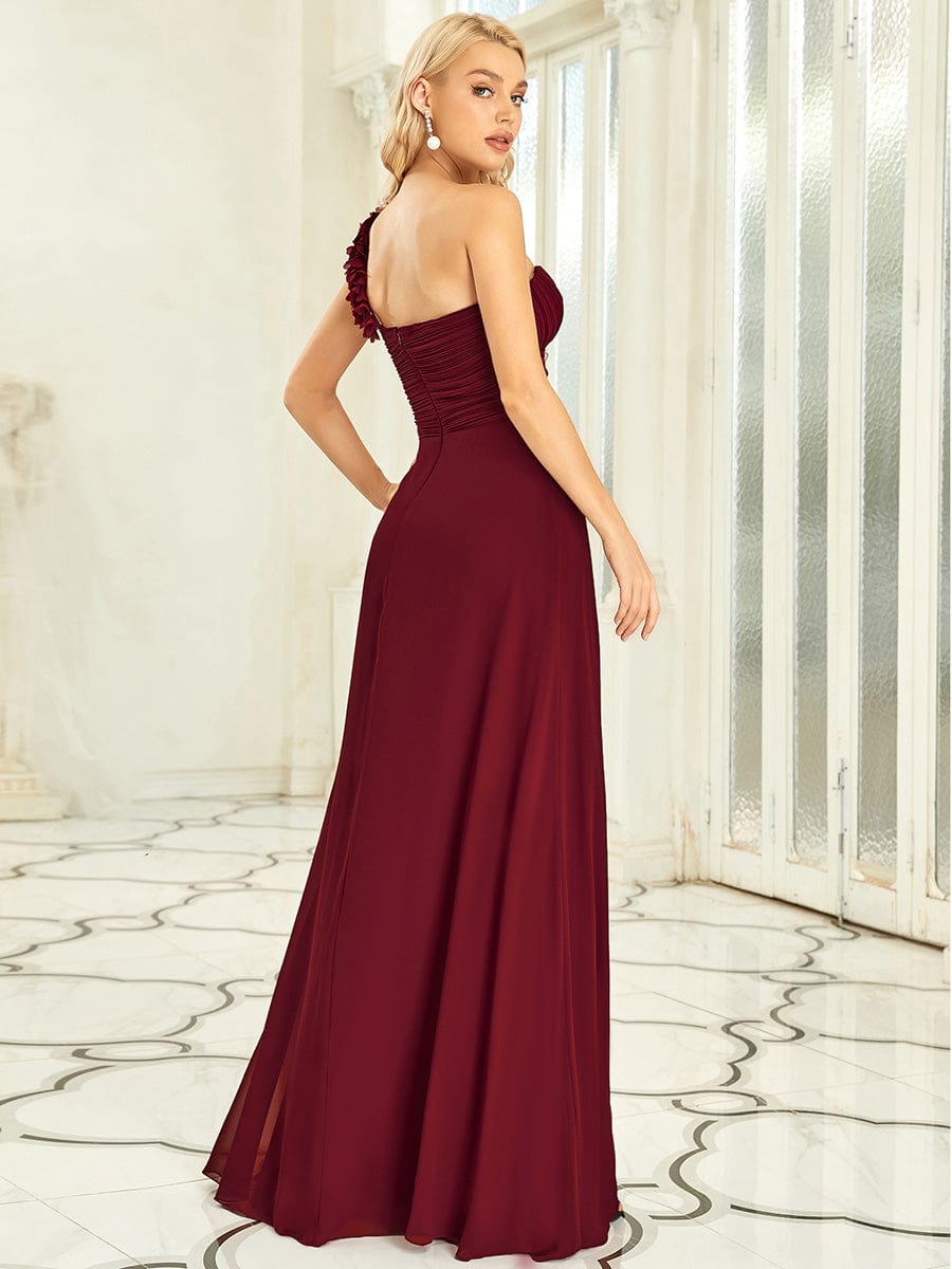 Custom Size Chiffon One Shoulder Maxi Long Bridesmaid Dresses for Women #color_Burgundy