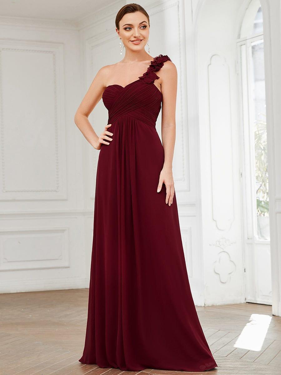 Chiffon One Shoulder Long Bridesmaid Dresses #color_Burgundy