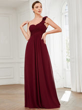 Chiffon One Shoulder Maxi Long Bridesmaid Dresses for Women #color_Burgundy