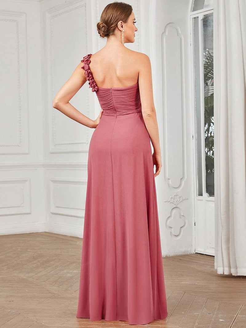 Flower One Shoulder Ruched Maxi Chiffon Bridesmaid Dress