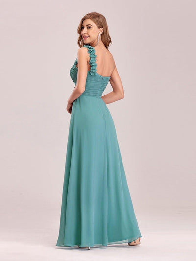 Chiffon One Shoulder Long Bridesmaid Dresses #color_Light Teal