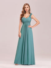 Chiffon One Shoulder Long Bridesmaid Dresses #color_Dusty Blue
