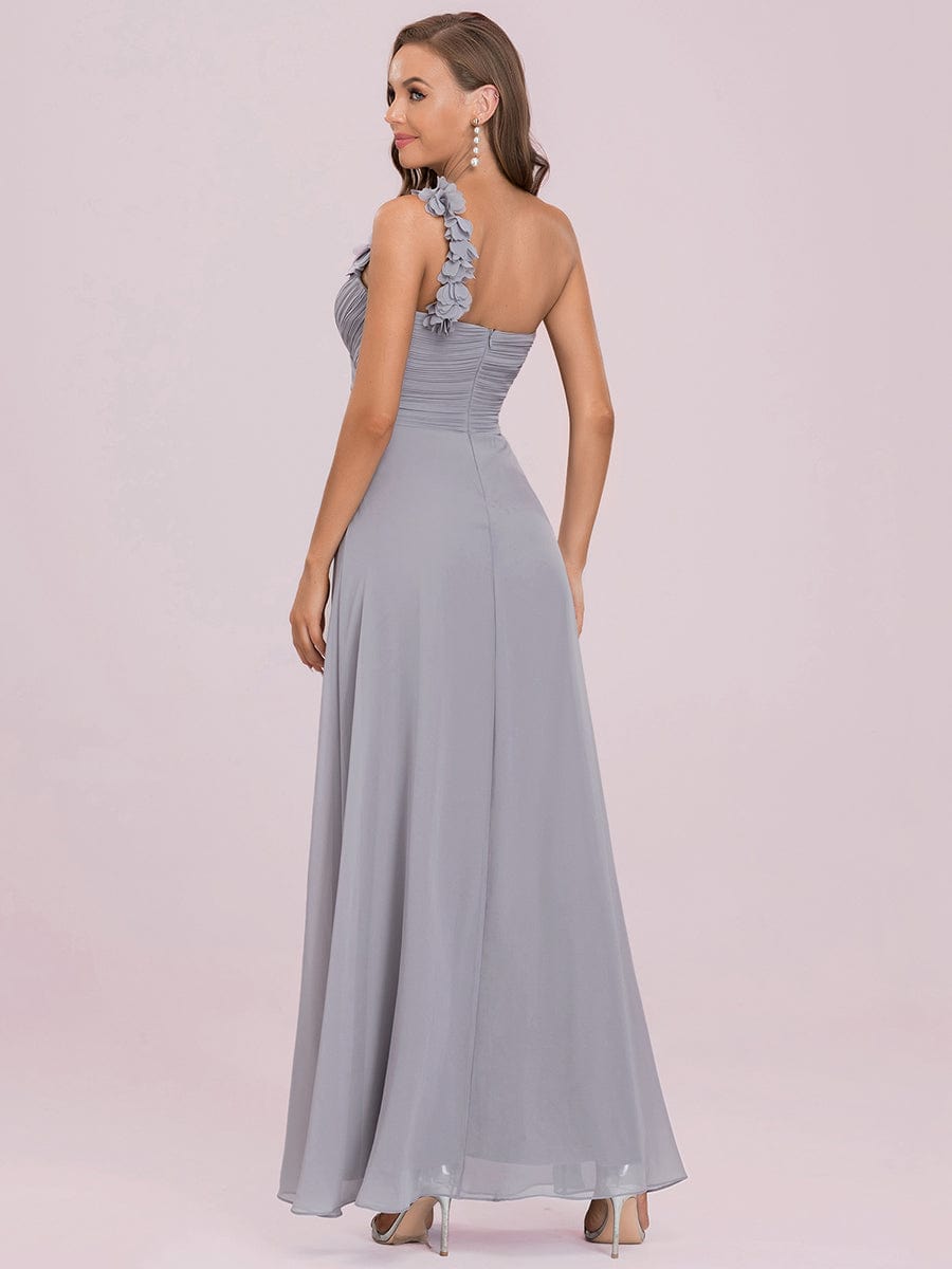 Custom Size Chiffon One Shoulder Maxi Long Bridesmaid Dresses for Women #color_Grey