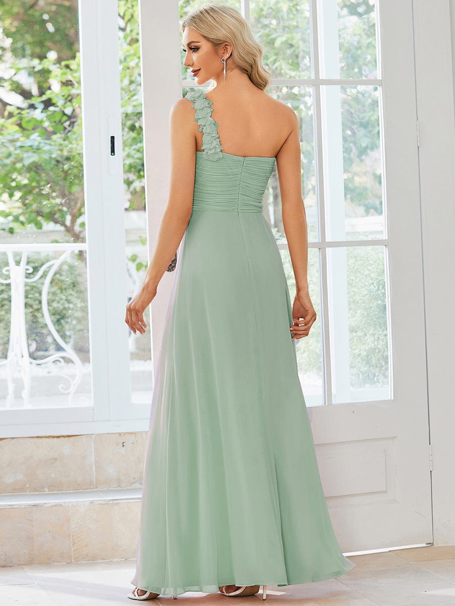Custom Size Chiffon One Shoulder Maxi Long Bridesmaid Dresses for Women #color_Mint Green