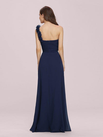 Chiffon One Shoulder Maxi Long Bridesmaid Dresses for Women #color_Navy Blue